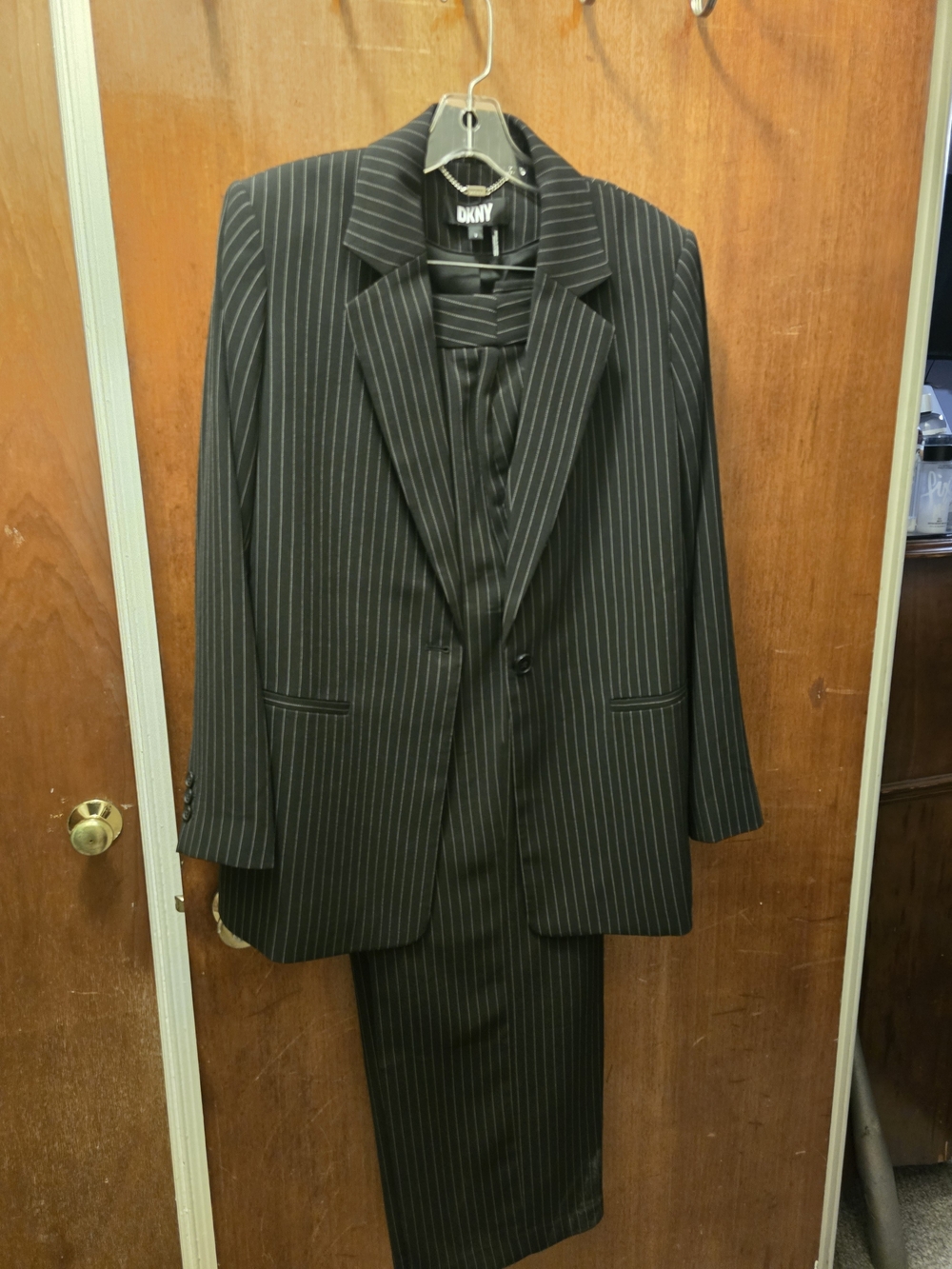 DKNY Men's Black Pinstripe Suit Jacket & Trousers